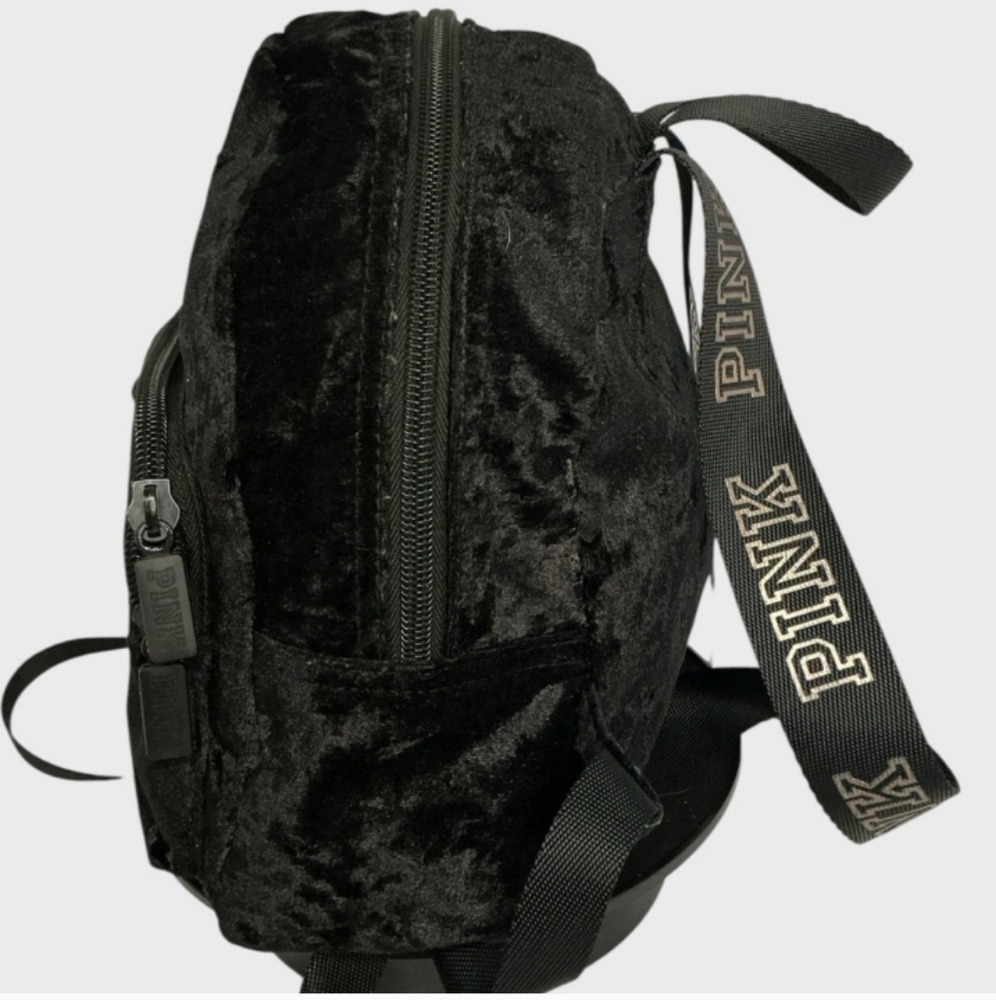 PINK by Victoria’s Secret Crushed Velvet Velour Mini Backpack Black - Picture 3 of 9